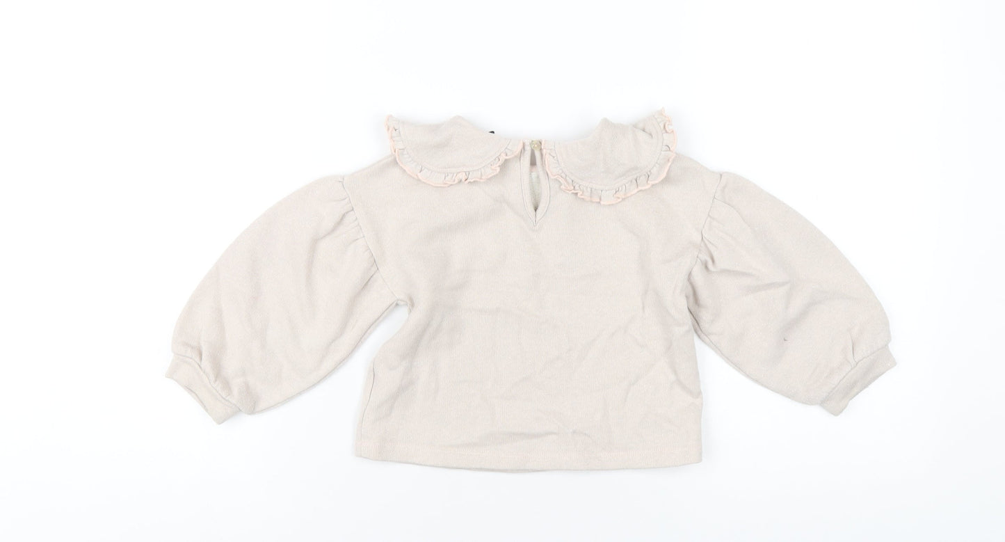 NEXT Girls Beige Cotton Pullover Sweatshirt Size 2-3 Years Button