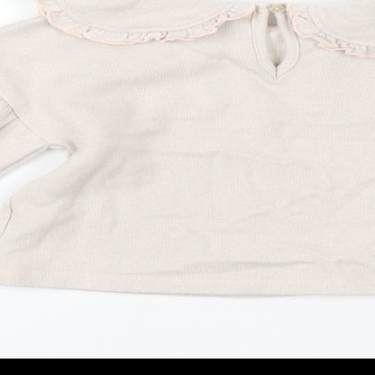Next Girls Beige Cotton Pullover Sweatshirt Size 2-3 Years Button