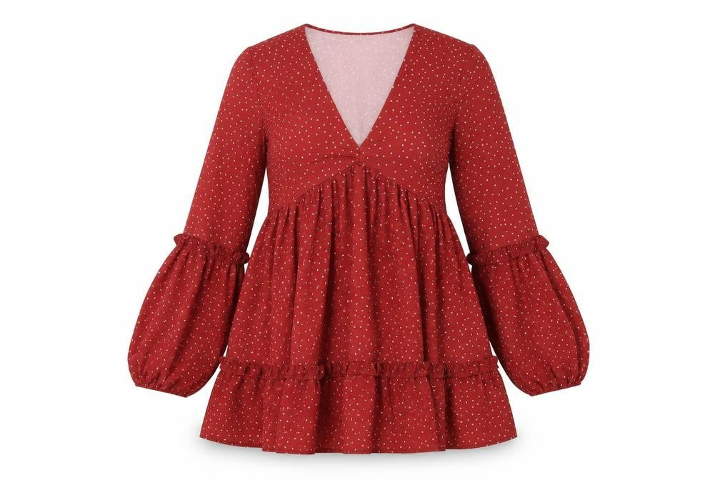 In the Style Womens Red Polka Dot Polyester A-Line Size 10 V-Neck Pullover
