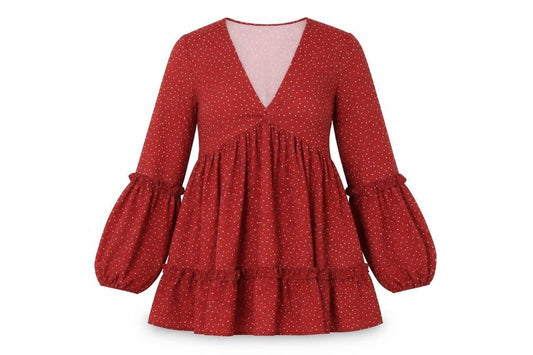 In the Style Womens Red Polka Dot Polyester A-Line Size 10 V-Neck Pullover
