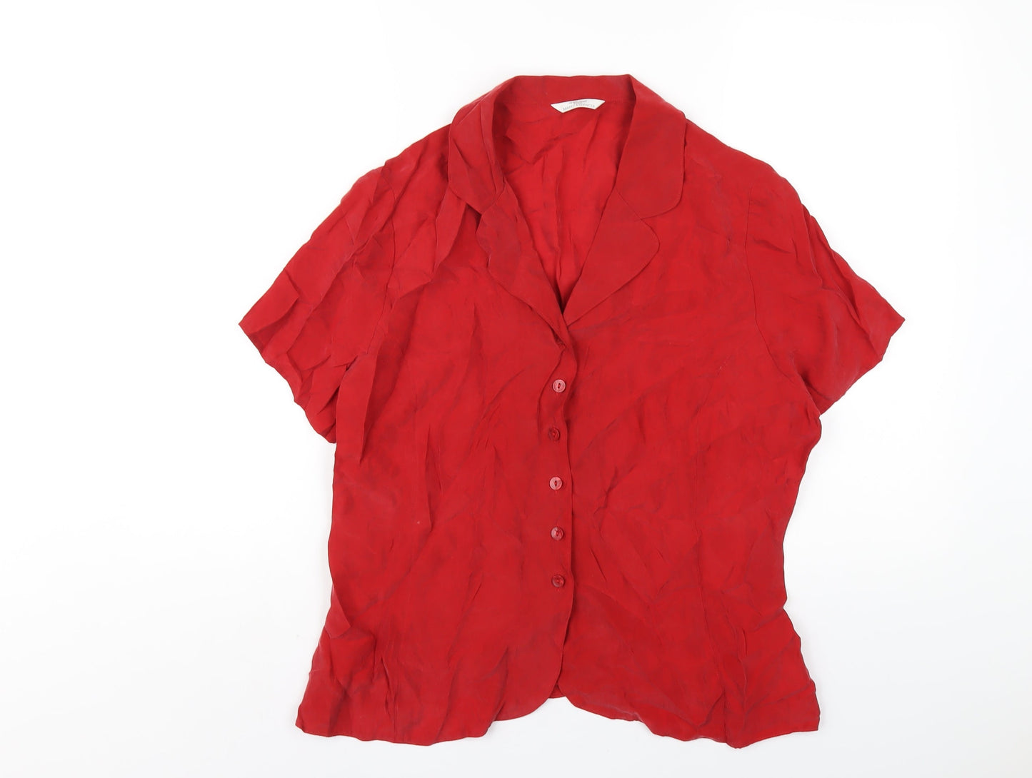 Marks and Spencer Womens Red Cupro Basic Button-Up Size 16 Collared