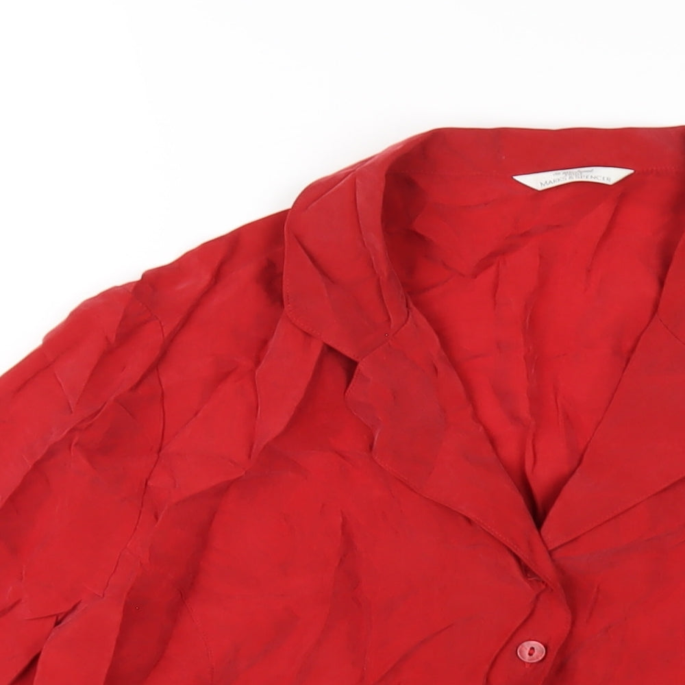 Marks and Spencer Womens Red Cupro Basic Button-Up Size 16 Collared