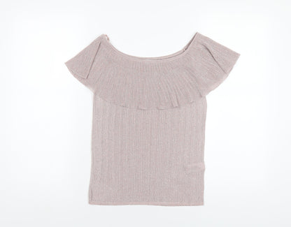 Next Womens Pink Polyester Basic T-Shirt Size 10 Off the Shoulder
