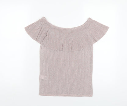 Next Womens Pink Polyester Basic T-Shirt Size 10 Off the Shoulder