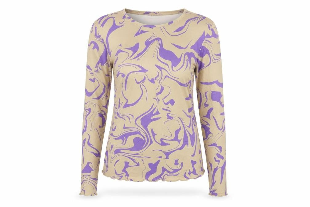 Monki Womens Beige Geometric Polyester Basic T-Shirt Size S Roll Neck
