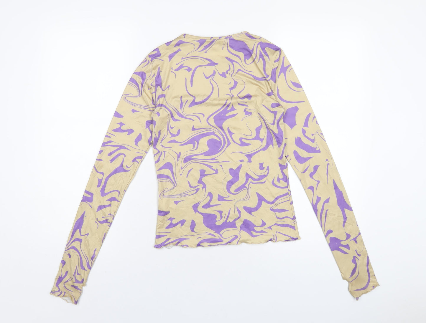 Monki Womens Beige Geometric Polyester Basic T-Shirt Size S Roll Neck