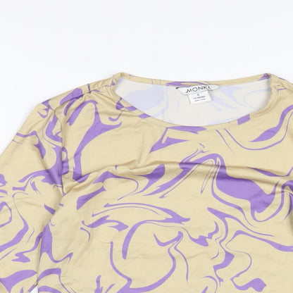 Monki Womens Beige Geometric Polyester Basic T-Shirt Size S Roll Neck