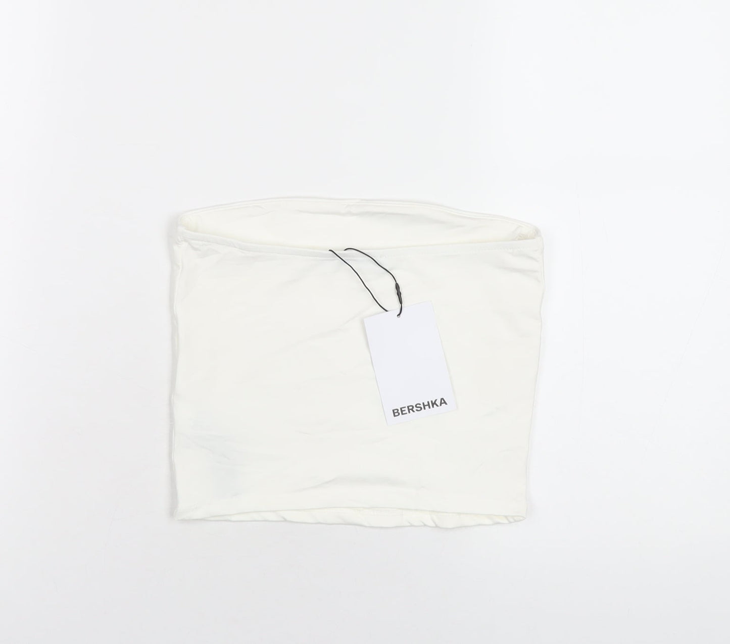 Bershka Womens White Polyamide Basic T-Shirt Size S Square Neck