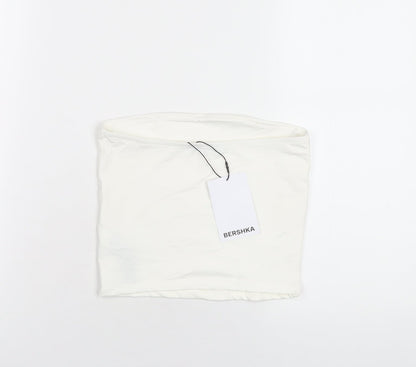 Bershka Womens White Polyamide Basic T-Shirt Size S Square Neck