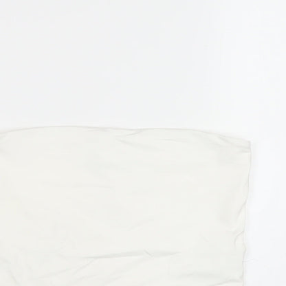 Bershka Womens White Polyamide Basic T-Shirt Size S Square Neck