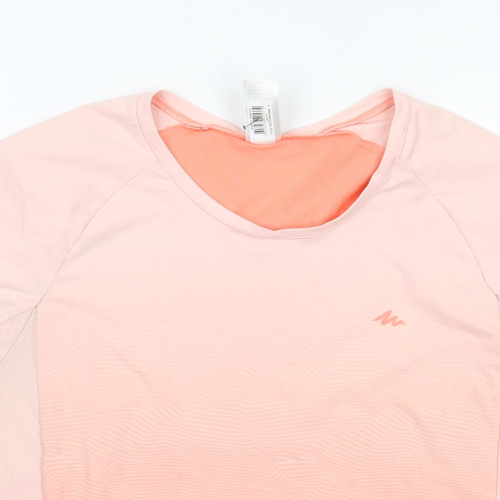 Quechua Womens Orange Polyester Basic T-Shirt Size M V-Neck Pullover