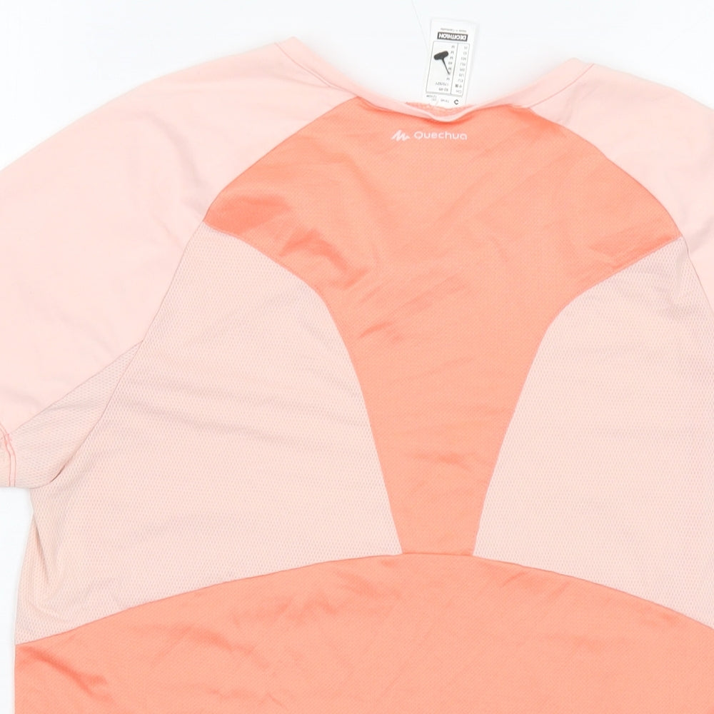 Quechua Womens Orange Polyester Basic T-Shirt Size M V-Neck Pullover