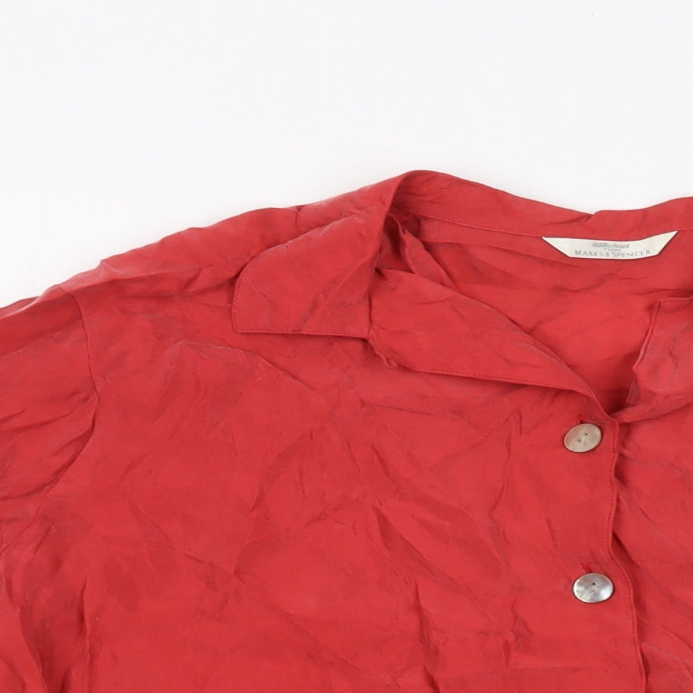 Marks and Spencer Womens Red Cupro Basic Blouse Size 14 Collared