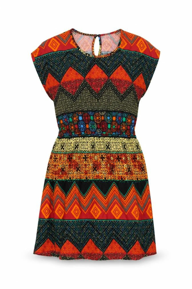 VERO MODA Womens Multicoloured Geometric Cotton A-Line Size M Round Neck Pullover