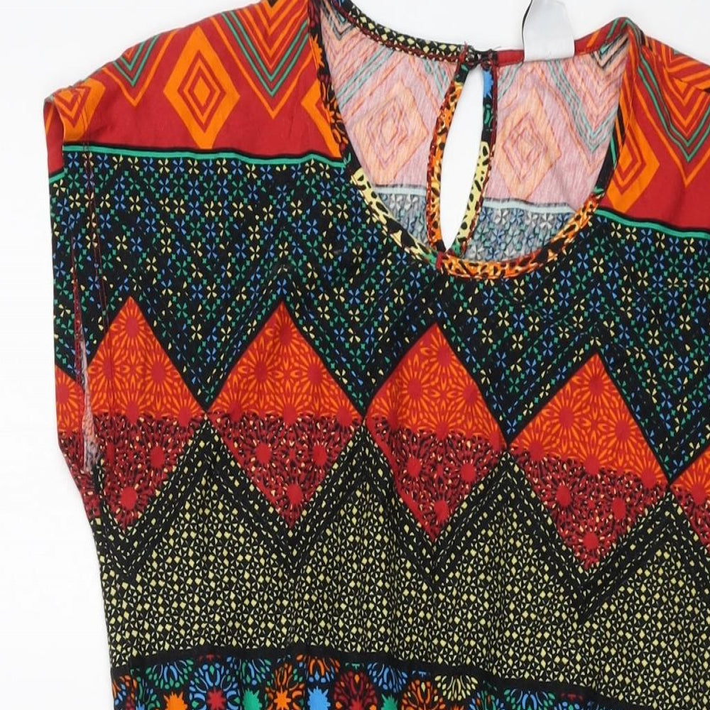 VERO MODA Womens Multicoloured Geometric Cotton A-Line Size M Round Neck Pullover