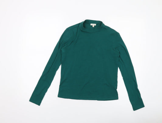 River Island Womens Green Cotton Basic T-Shirt Size 10 Mock Neck