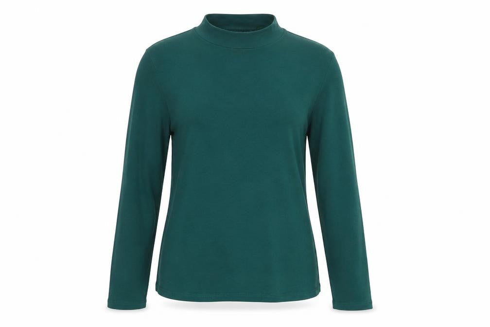 River Island Womens Green Cotton Basic T-Shirt Size 10 Mock Neck