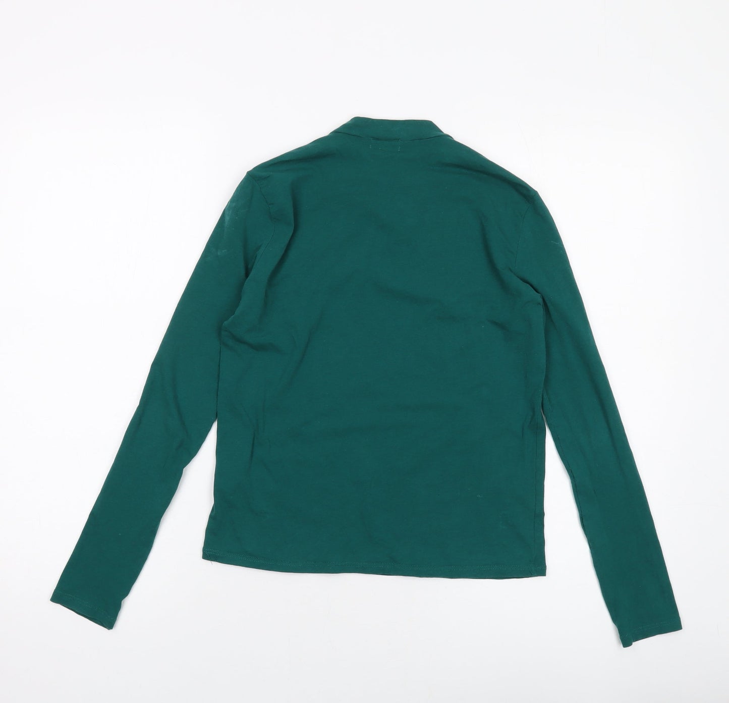 River Island Womens Green Cotton Basic T-Shirt Size 10 Mock Neck