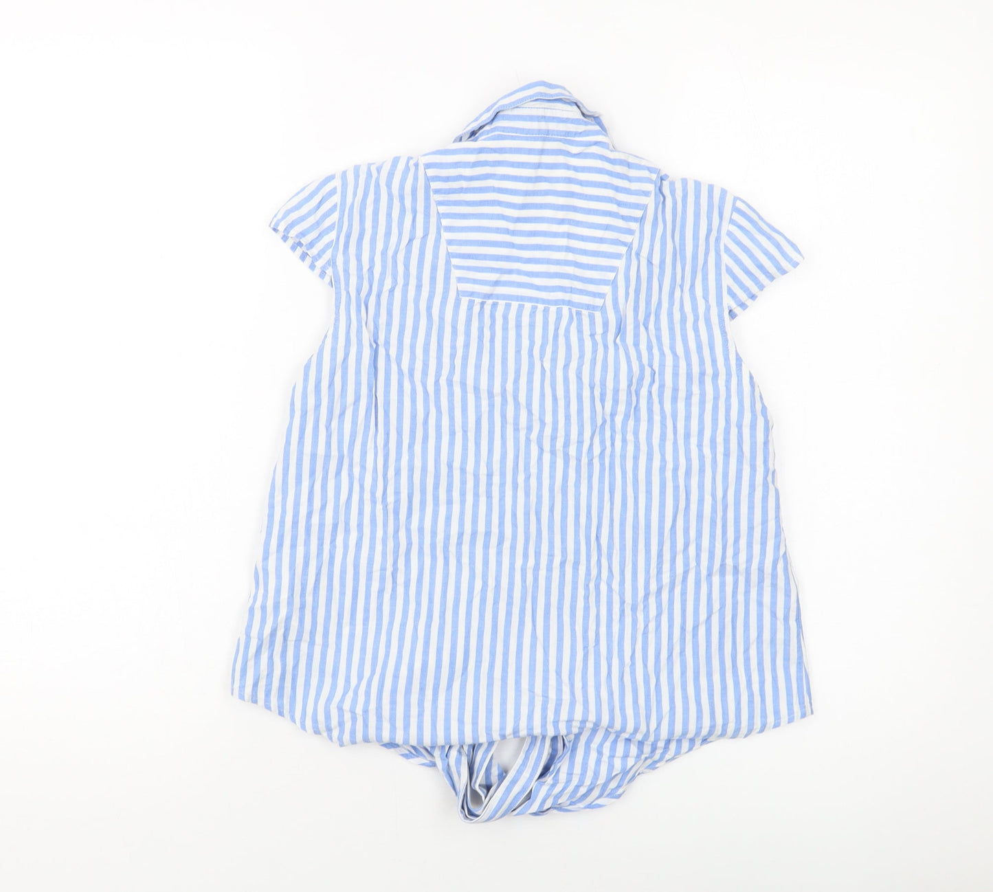 Esprit Womens Blue Striped Cotton Cropped Button-Up Size 8 V-Neck