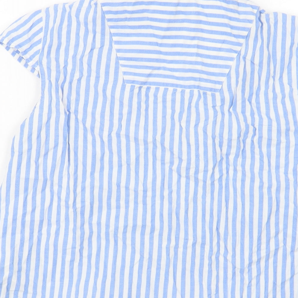 Esprit Womens Blue Striped Cotton Cropped Button-Up Size 8 V-Neck