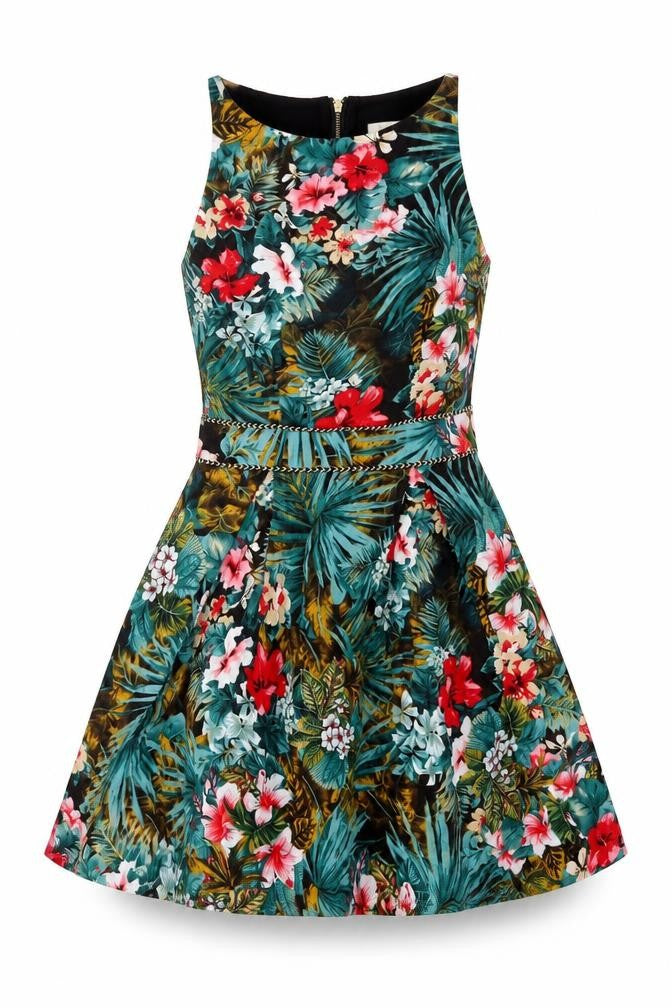 Louche Womens Multicoloured Floral Viscose A-Line Size 8 Square Neck Zip