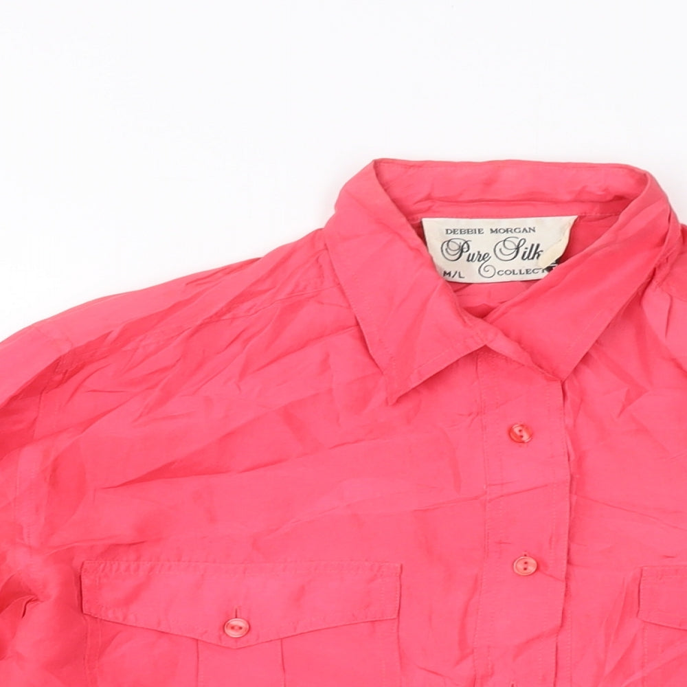 Debbie Morgan Womens Pink Silk Basic Button-Up Size M Collared