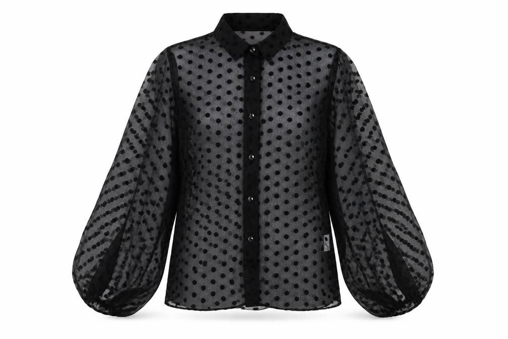 IVIVI Womens Black Polka Dot Polyester Basic Button-Up Size M Collared