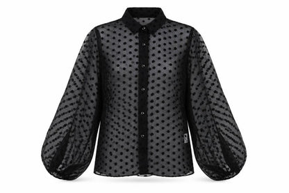 IVIVI Womens Black Polka Dot Polyester Basic Button-Up Size M Collared