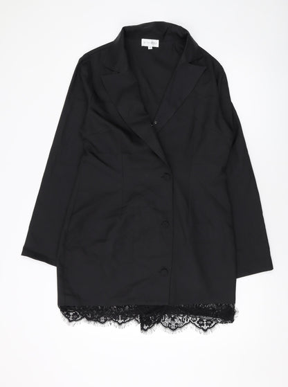 Additional front view of In the Style women’s black jacket, size UK 14, button