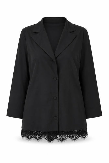 Front view of In the Style women’s black jacket, size UK 14, button