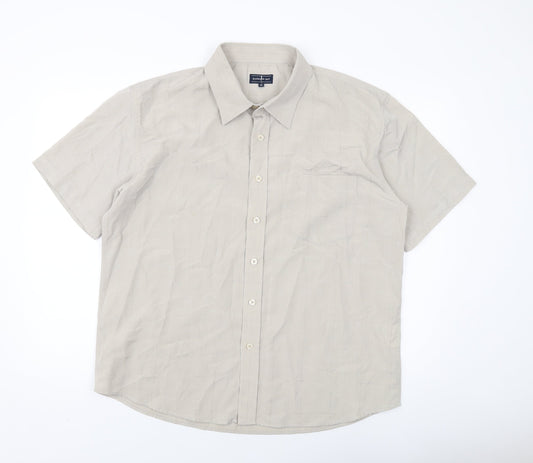 HARBOUR BAY Mens Beige Plaid Polyester Button-Up Size XL Collared Button