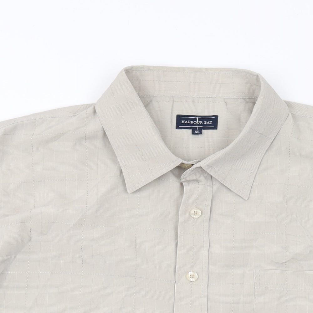 HARBOUR BAY Mens Beige Plaid Polyester Button-Up Size XL Collared Button