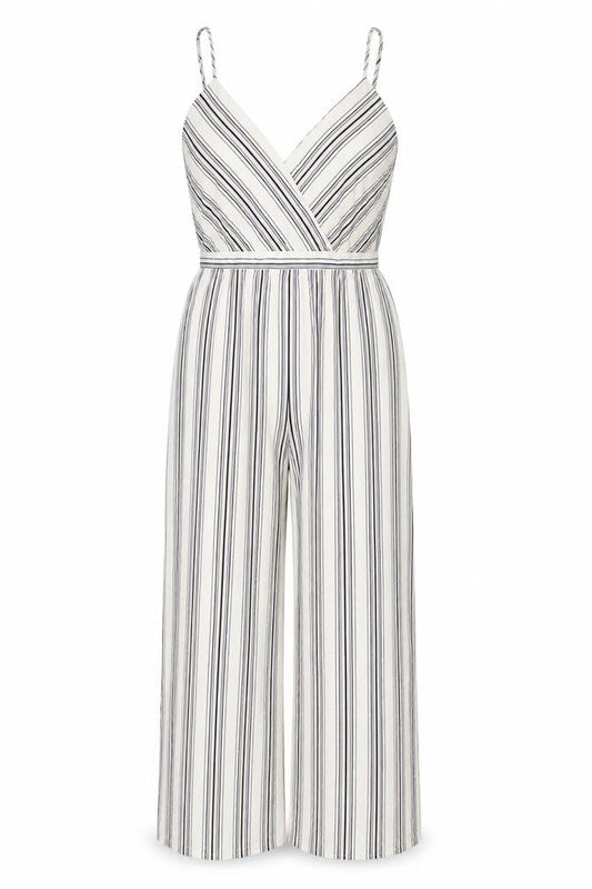 New Look Womens Beige Striped Viscose Jumpsuit One-Piece Size 8 Zip