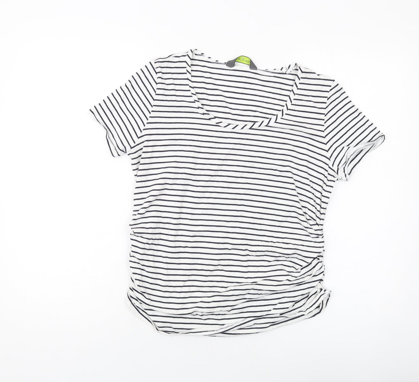 Blooming Womens White Striped Cotton Basic T-Shirt Size M Round Neck