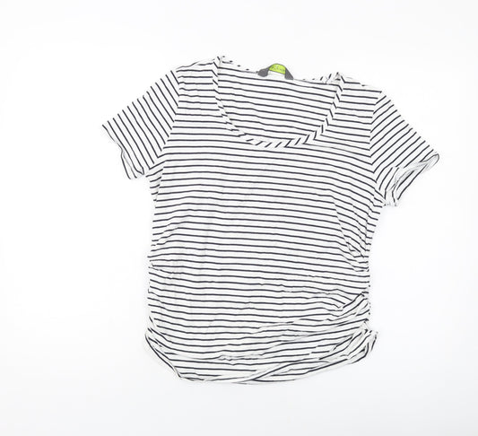 Blooming Womens White Striped Cotton Basic T-Shirt Size M Round Neck