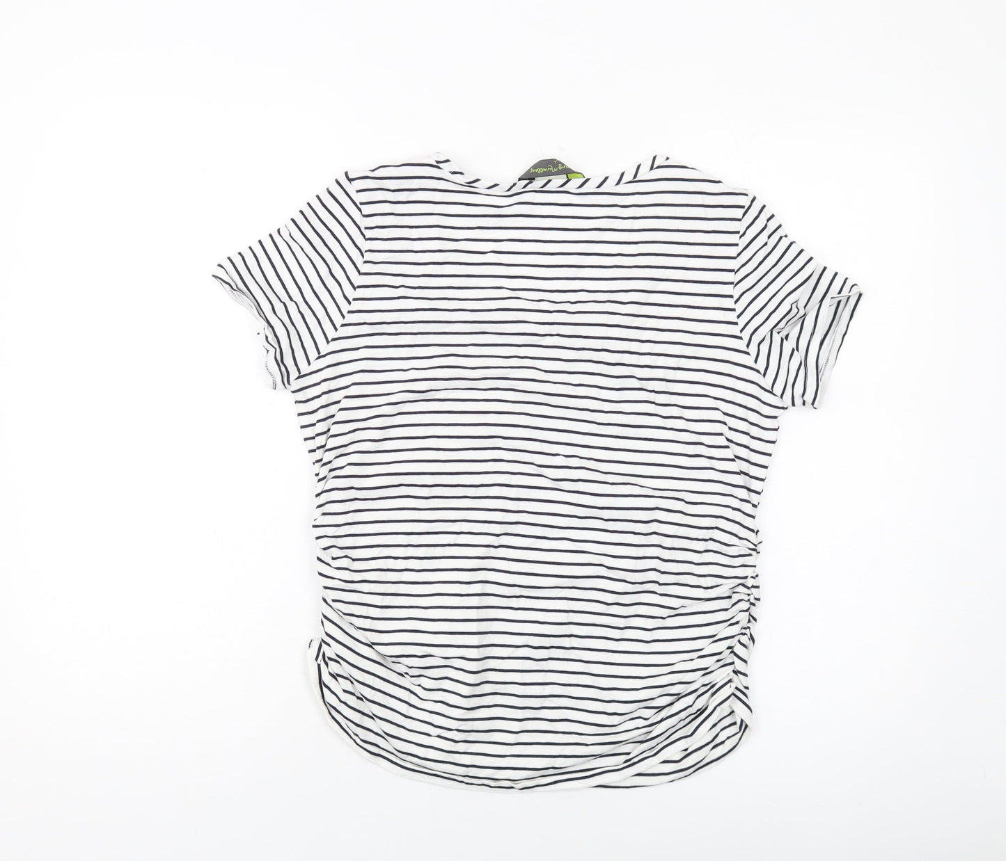 Blooming Womens White Striped Cotton Basic T-Shirt Size M Round Neck