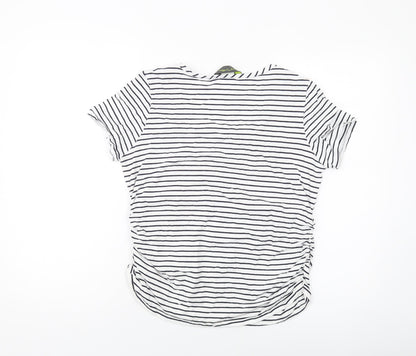 Blooming Womens White Striped Cotton Basic T-Shirt Size M Round Neck