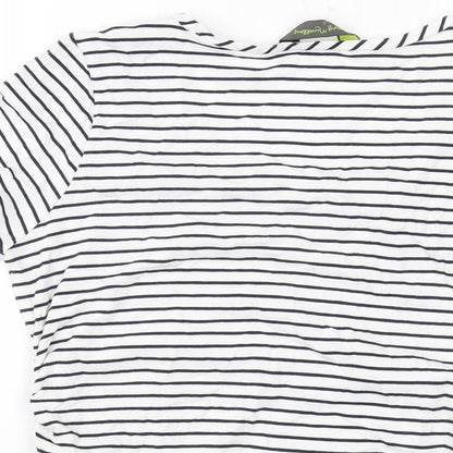 Blooming Womens White Striped Cotton Basic T-Shirt Size M Round Neck