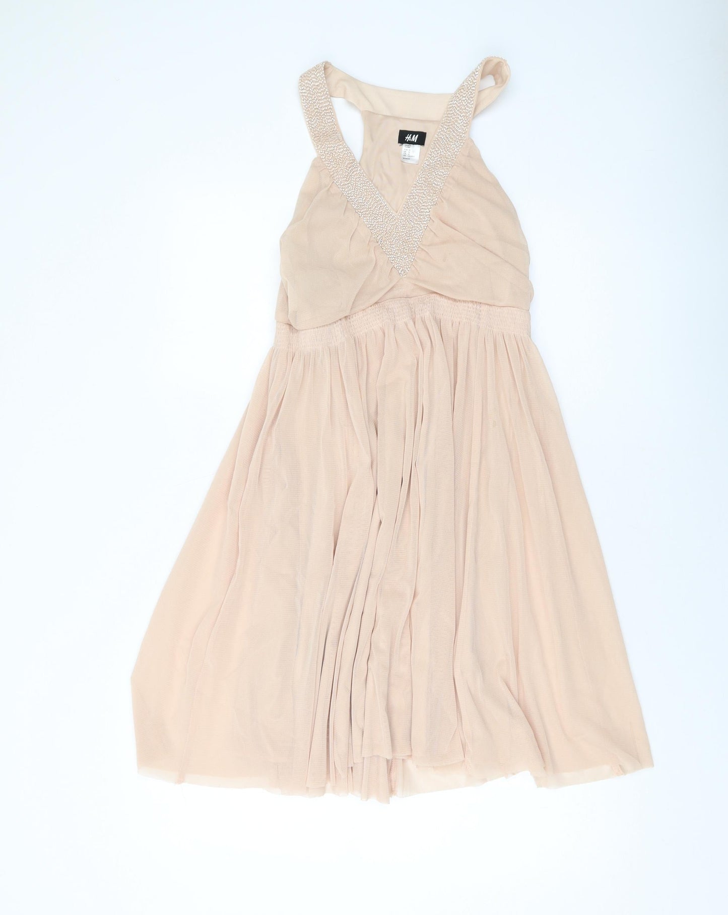H&M Womens Pink Polyester Skater Dress Size M V-Neck Pullover