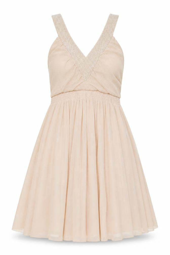 H&M Womens Pink Polyester Skater Dress Size M V-Neck Pullover