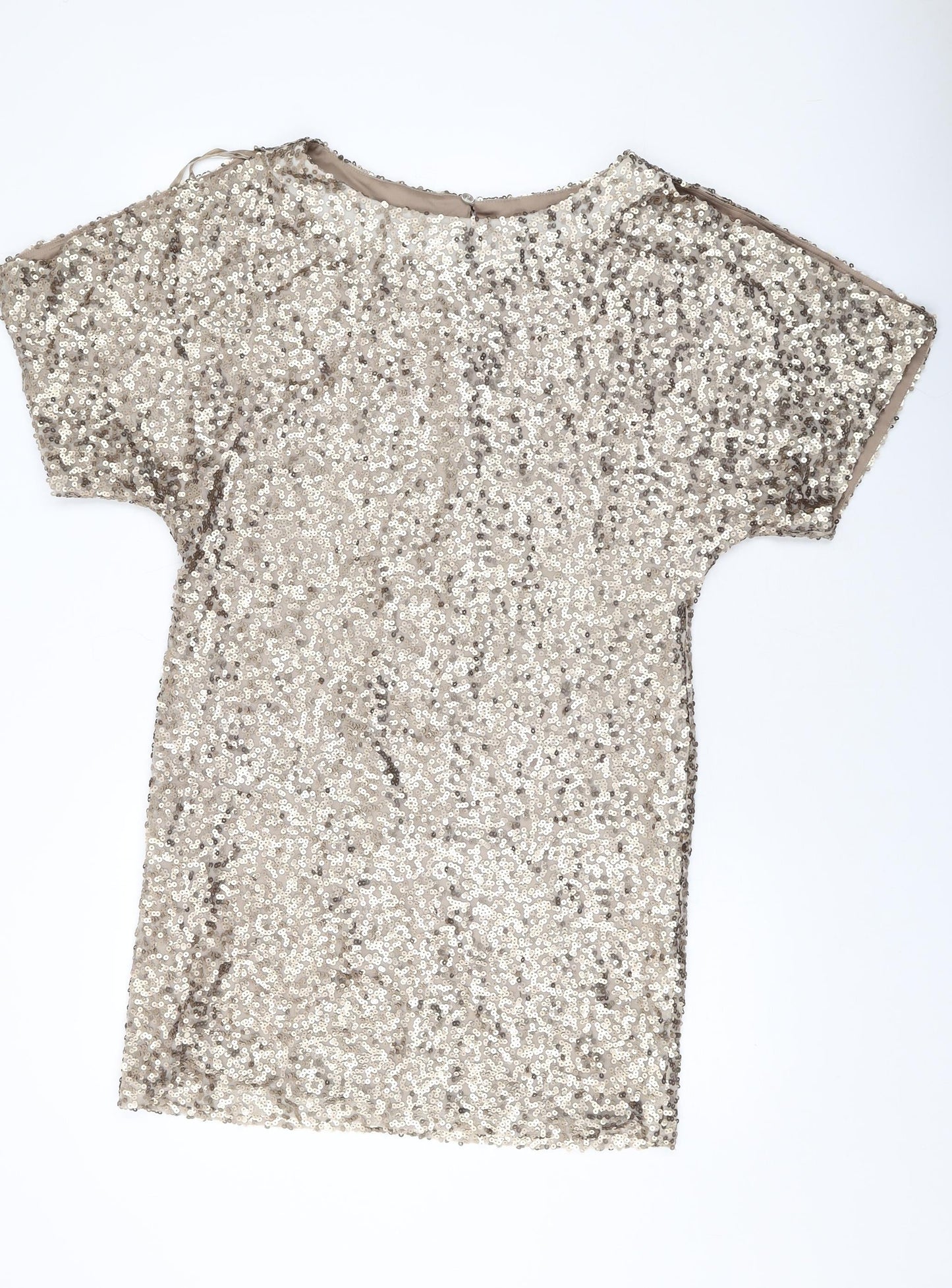 Fashions Womens Gold Polyester Mini Size 10 Round Neck Button