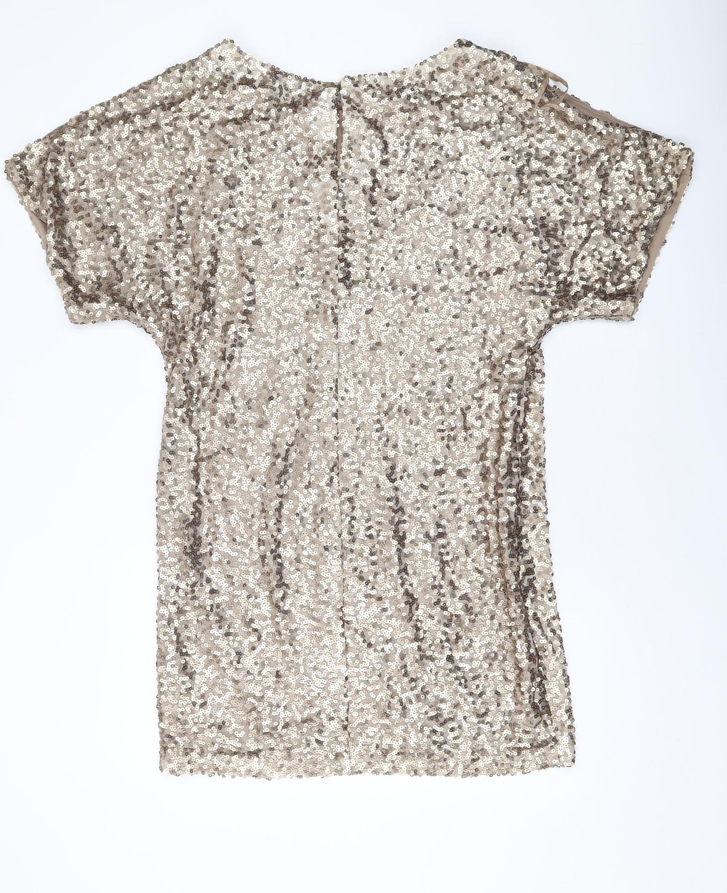 Fashions Womens Gold Polyester Mini Size 10 Round Neck Button