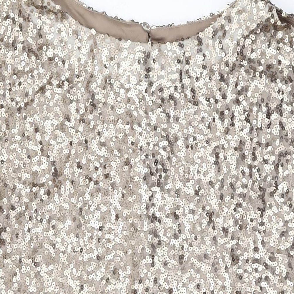 Fashions Womens Gold Polyester Mini Size 10 Round Neck Button