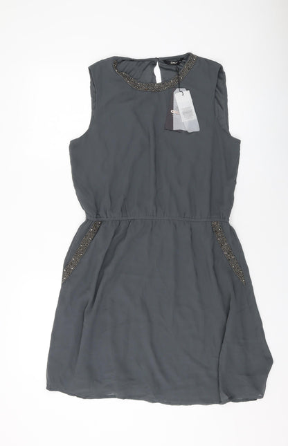 Additional front view of Only women’s grey polyester a-line, size UK 14, round neck button