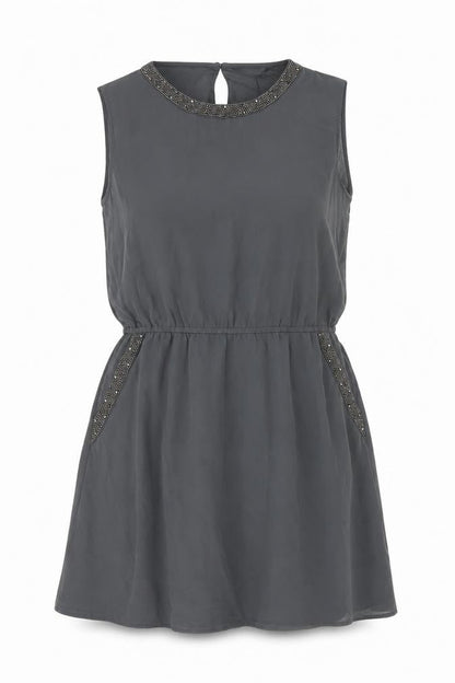 Front view of Only women’s grey polyester a-line, size UK 14, round neck button