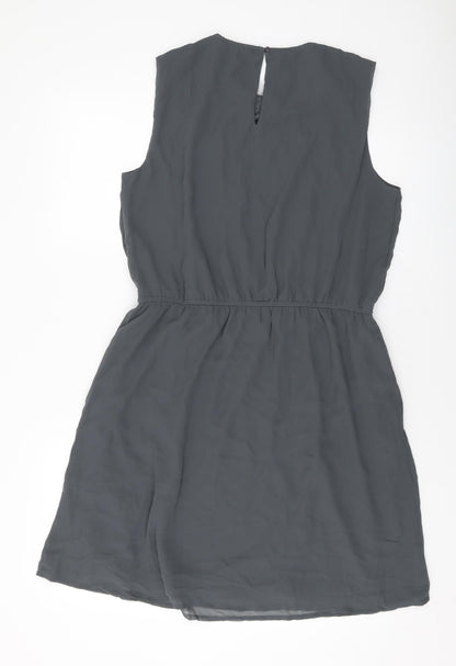 Back view of Only women’s grey polyester a-line, size UK 14, round neck button