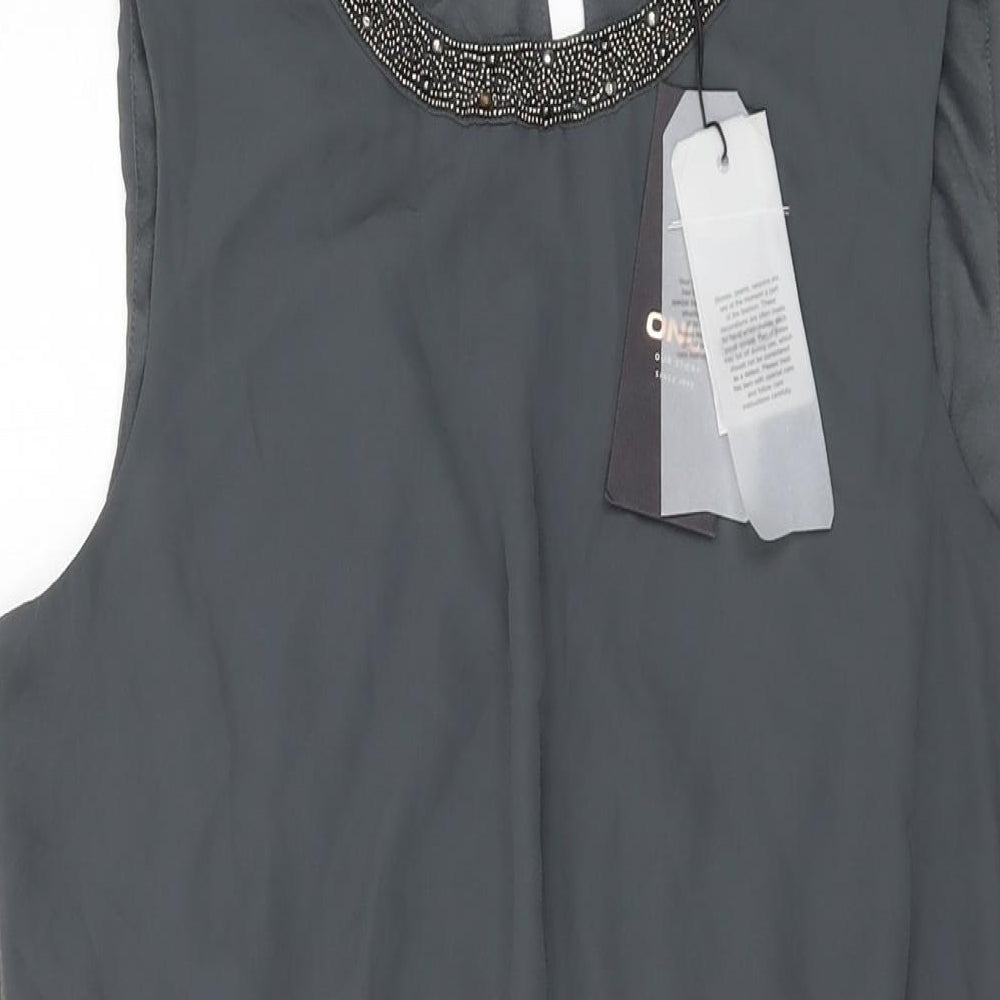 Only Womens Grey Polyester A-Line Size 14 Round Neck Button