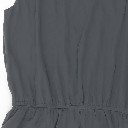 Brand and care label for Only women’s grey polyester a-line, size UK 14, round neck button