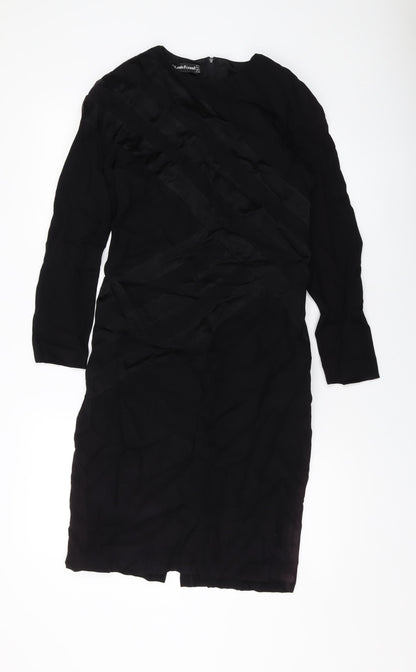 Additional front view of Louis Feraud women’s black polyester sheath, size UK 12, round neck zip