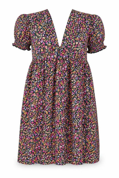 Front view of Miss Selfridge women’s multicoloured fair isle polyester a-line, size UK 14, v-neck pullover
